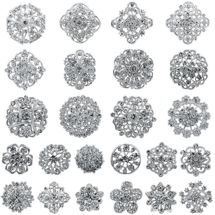 

24Pcs Clear for Rhinestone Crystal Flower Brooches Pins Mixed Color for Rhinesto