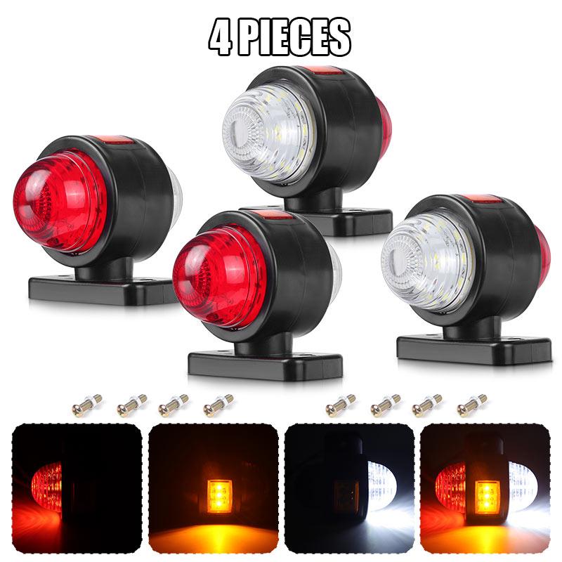 3-sides White Red Amber LED Side Marker Light Rear Brake Tail Light Stop Warning Parking Lamp For Truck Trailer Lorry RV 12V 24V