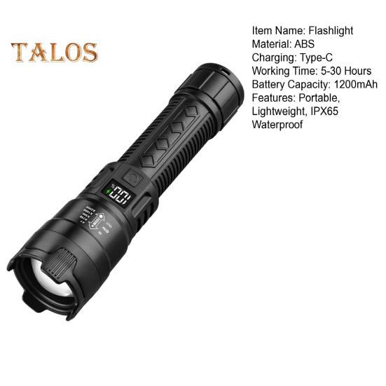 LED Flashlight Super Bright Digital Display IPX65 Waterproof Rechargeable Zoomable Outdoor Emergency Use Tactical Torch Light