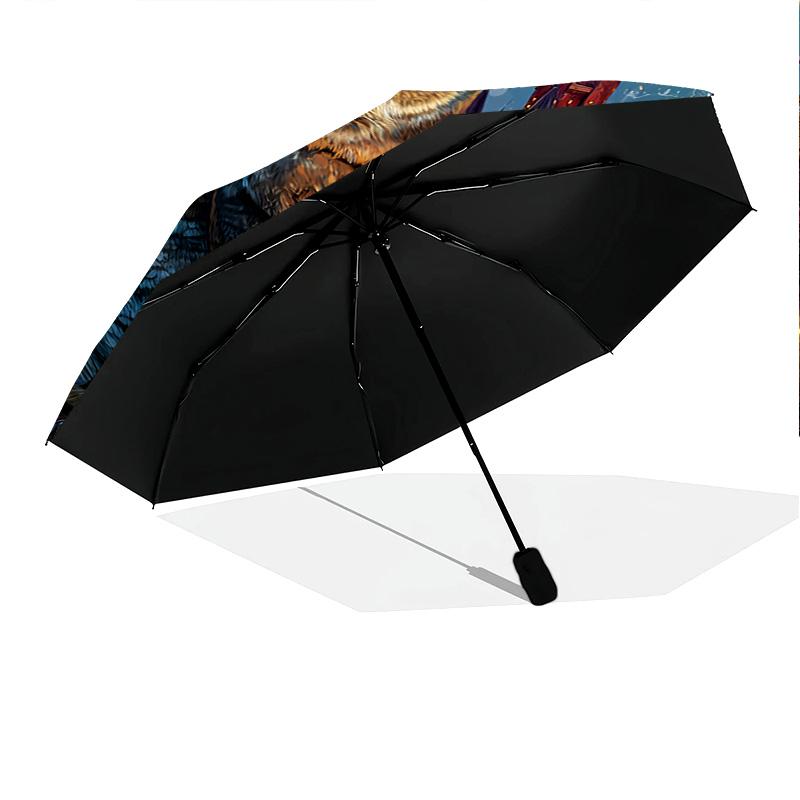 1 szt. Automatyczny Składany Parasol - Wzór Sowy, Przenośny i Składany Design z 8 Żebrami, Prezenty na Boże Narodzenie i Urodziny
