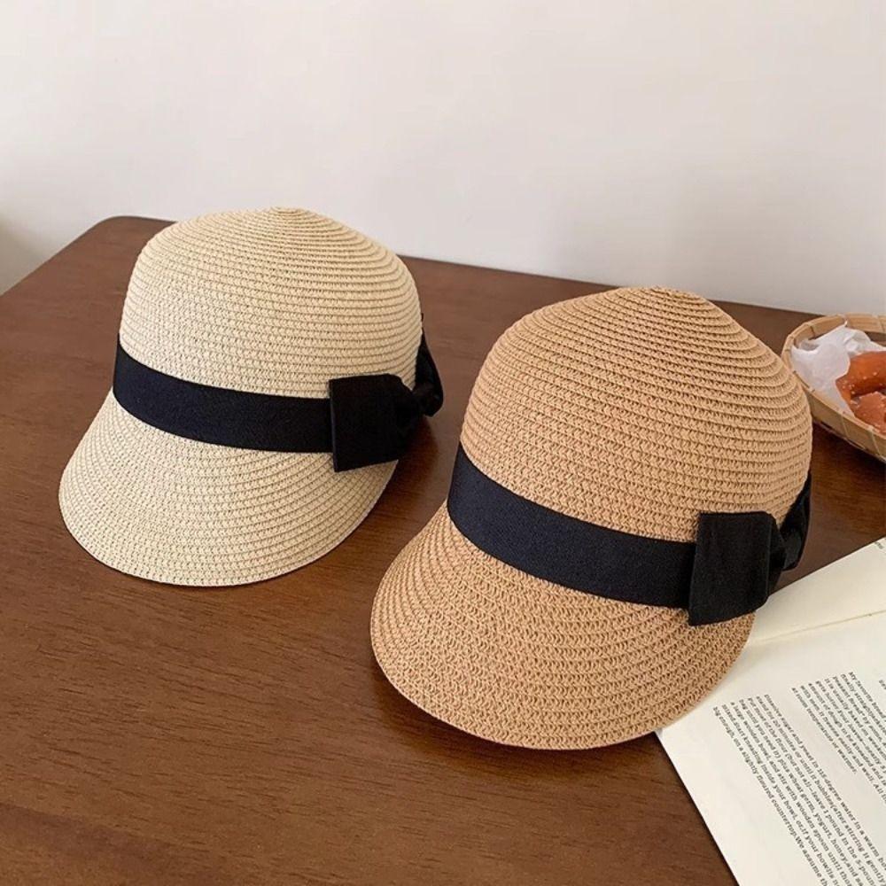 Casual Wide Brim Bow Straw Hat Woven Bowknot Sunscreen Hat Sunshade Lightweight UV Protection Cap Beach