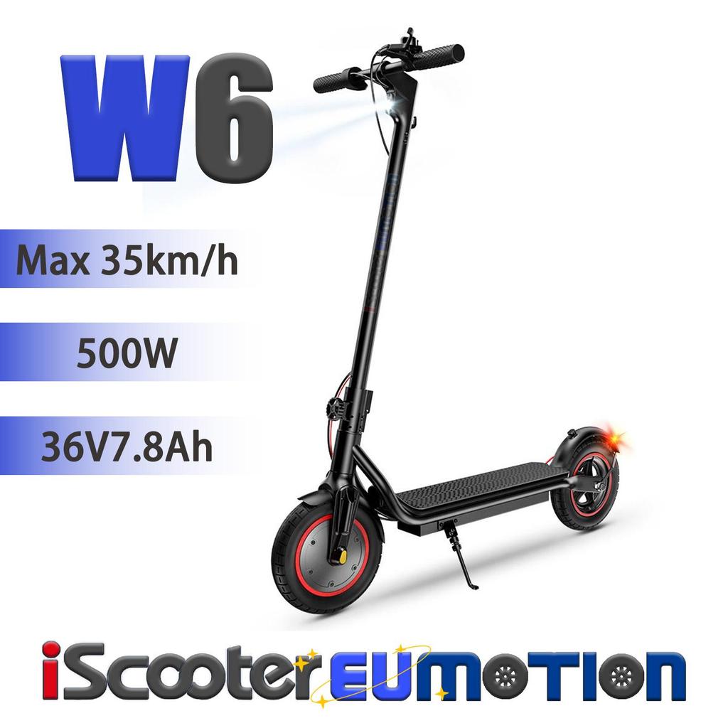 Folding Electric Scooter 500W, 36V7.8Ah, Top Speed 35km/h, Rear Disc Brake, 10" Road Tires, LCD Display iScooter W6 Commuter E-Scooter