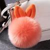 Cute Fluffy Bunny Toys Bear Keychain Rabbit Ear Key Chain Fur Woman Bag Charms Keyring Pom  Charm Pendant