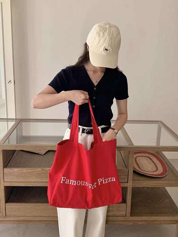 2024 Red Letter Canvas Tote: Stylish Single Shoulder Bag for Students, Commuters & Casual Use