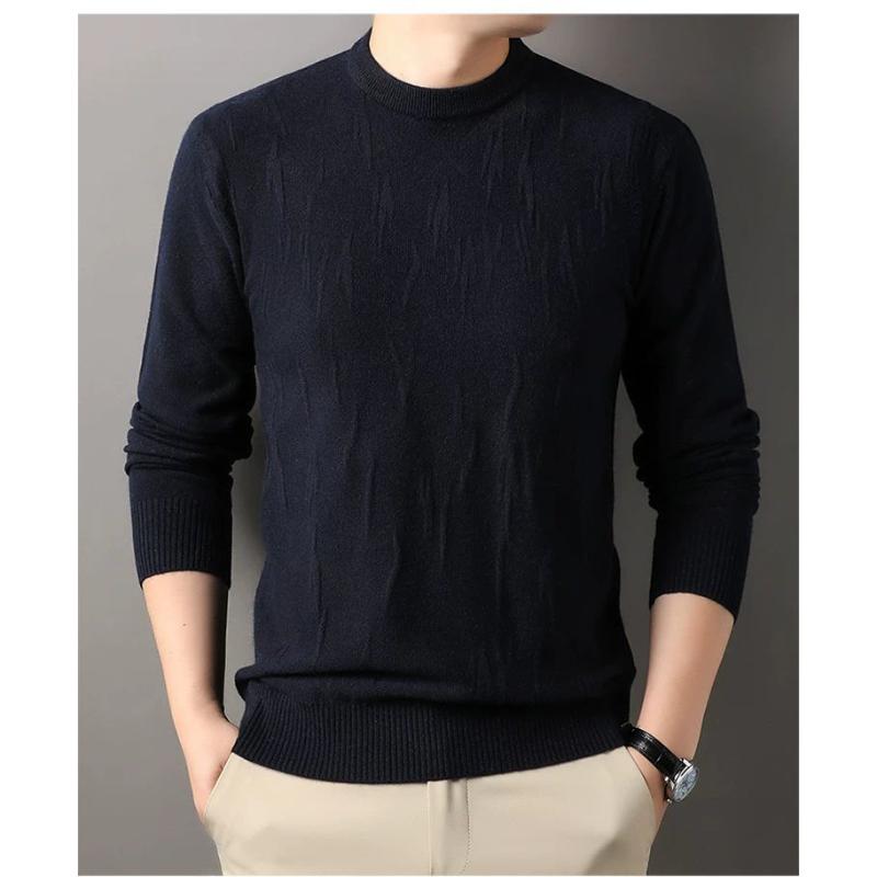 

Осенне-зимний тонкий шерстяной свитер мужской с круглым вырезом и длинными рукавами, повседневный вязаный свитер, базовый свитер, трендовый топ XXXL темно-синий