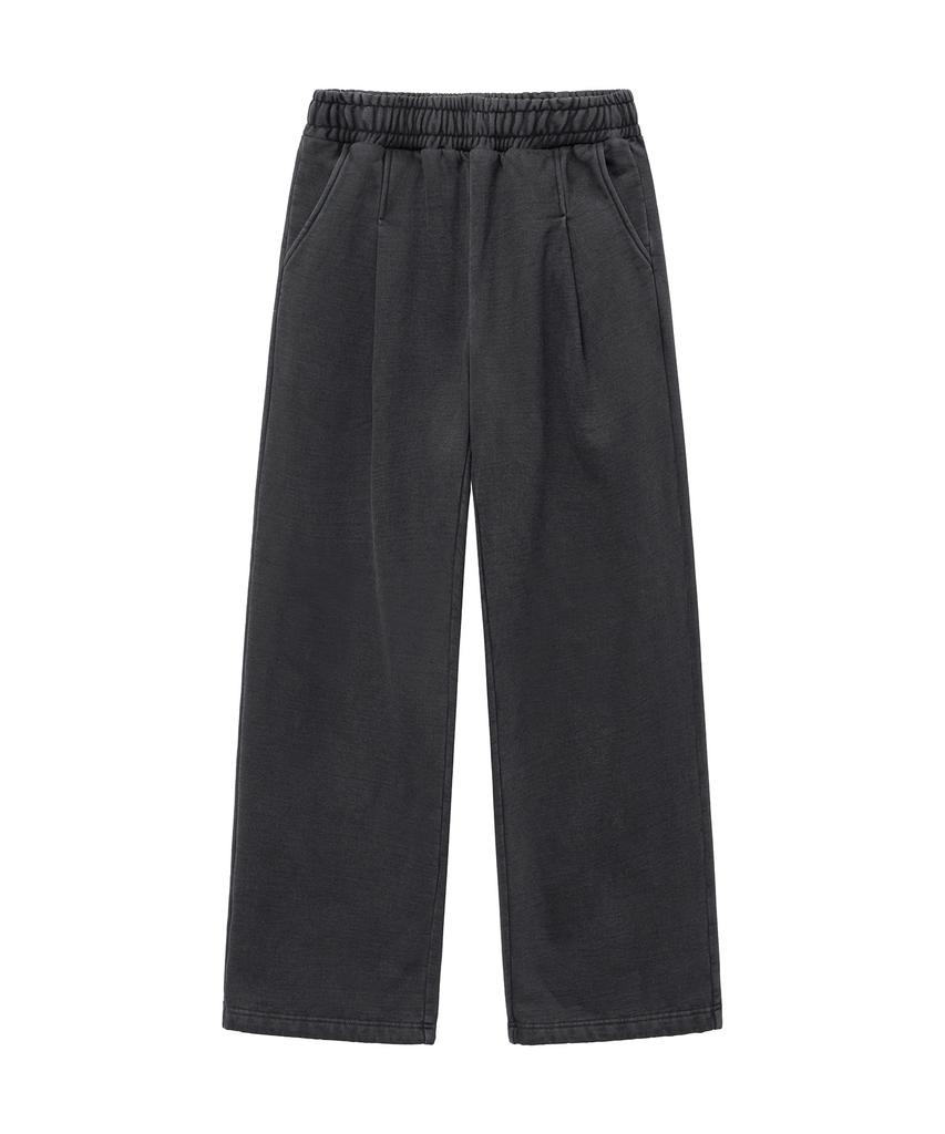 MOZMOZ Terry Brushed Pigment Wide One-Pleat String Training Pants Charcoal