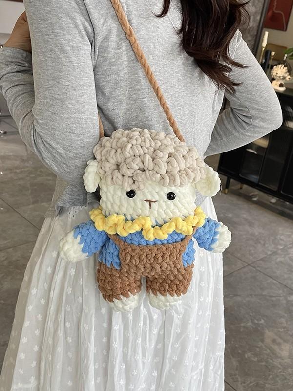 Mini Woolen Cartoon Plush Bag With Phone Pocket For Daily Use Girls Gift
