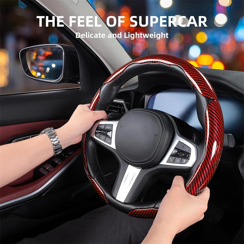 3Pcs 38Cm Carbon Fiber Car Steering Wheel Cover Non-Slip Protective Cover Segmented Car Styling Accessories For 99% Car