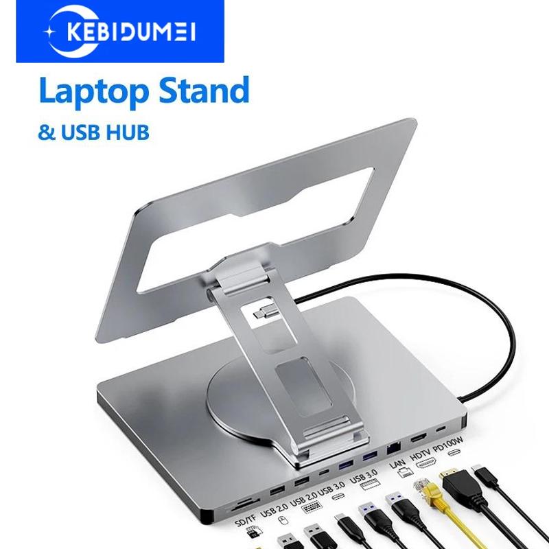Foldable Laptop Stand with USB Hub Card Reader RJ45 Universal Bracket Holder 360° Rotatable Universal Bracket Holder