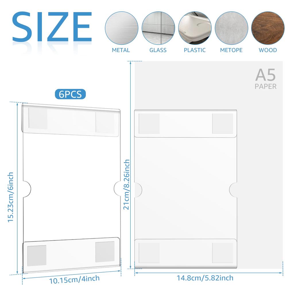 6Pcs Acrylic Picture Frames For Wall 10X15cm Clear Photo Frame Stand For Pictures Decor Self-Adhesive Poster Wall Frames