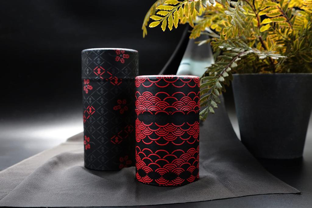 Noguchi Kumataro Tea Garden Tea Caddy, Large Capacity 200g, with Washi Paper and Inner Lid, Inden Gourd Pattern, Black, Made in Japan, Stylish