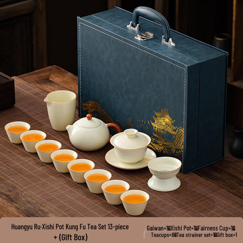 Elegant Ru Kiln Tea Set for Home or Office - Customizable with Logo, Perfect for Gifts