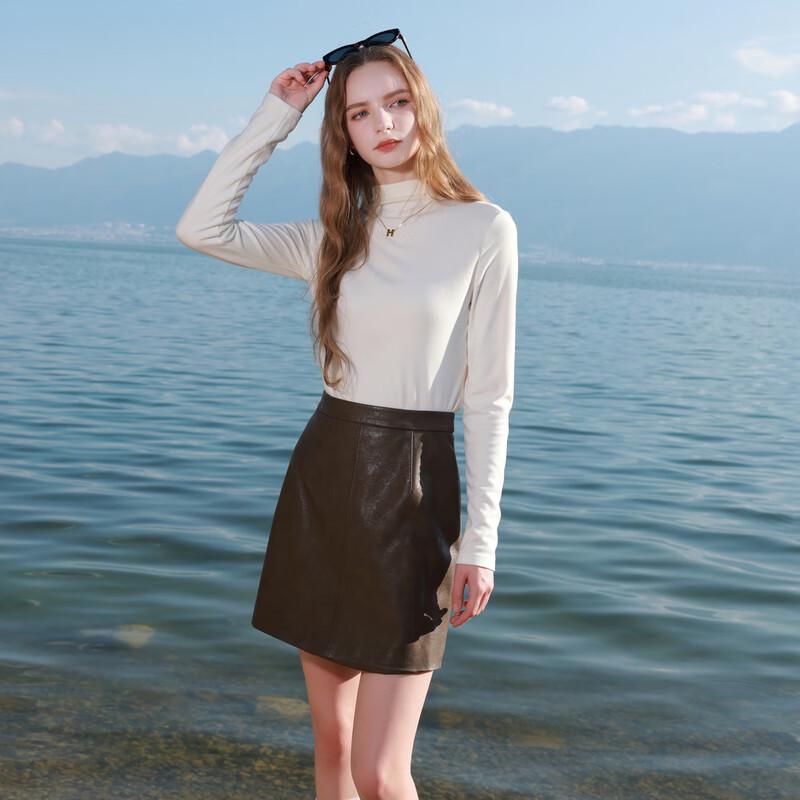 Sancai Women s Slim Fit Half-High Collar Long Sleeve T-Shirt XL