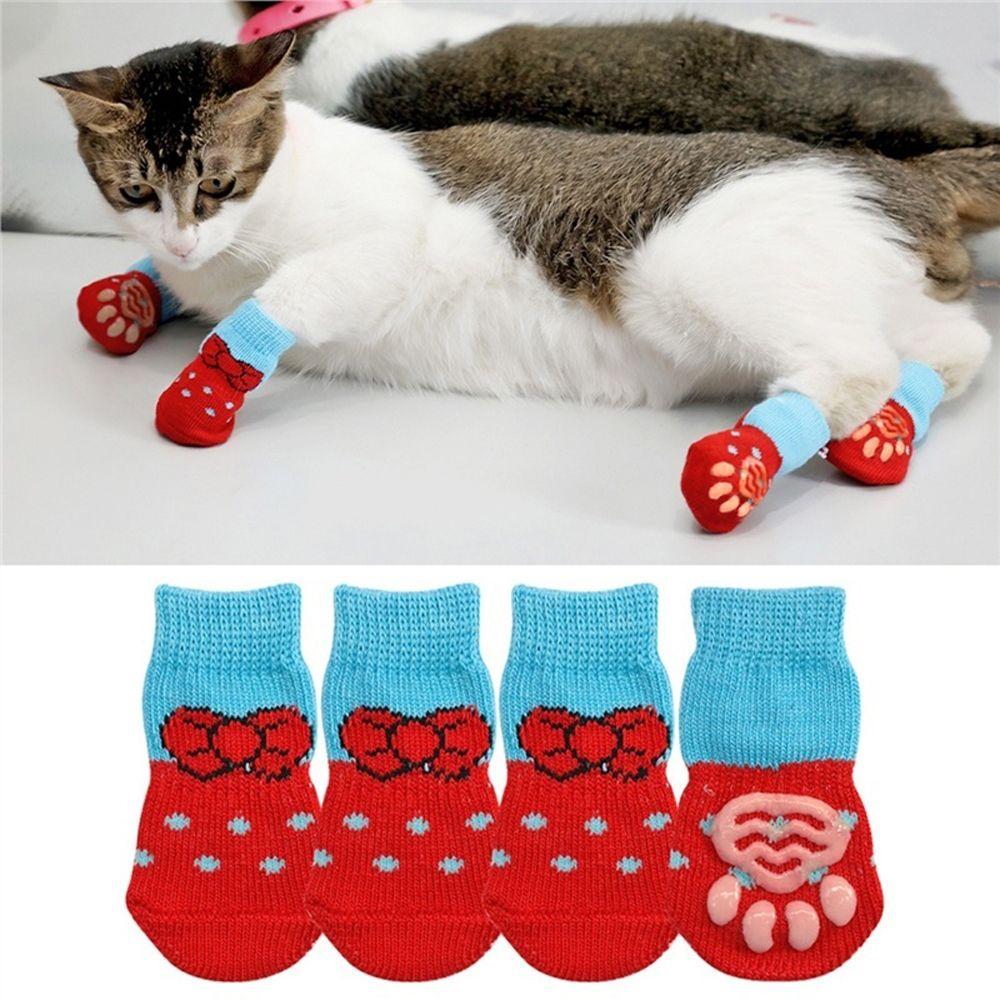 4Pcs/set New Cats Shoe Pet Supplies Puppy Boots Dog Shoes Anti-Slip Knitted Socks