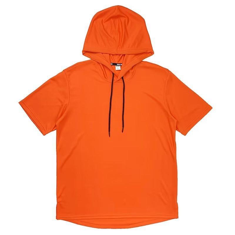 Unisex Summer Thin Short Sleeve Hooded T-shirt Japanese Style Solid Color Loose Plus Size Breathable Casual Pullover Tee