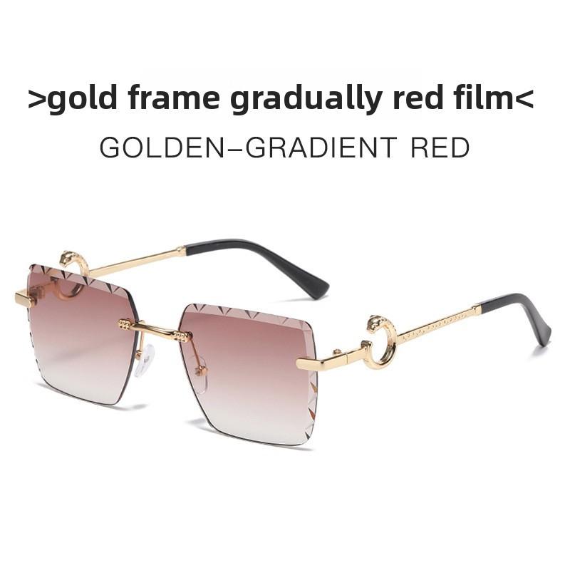 New Noframe Leopard Pattern Square Sunglasses With Pc Lenses For Outdoor Use