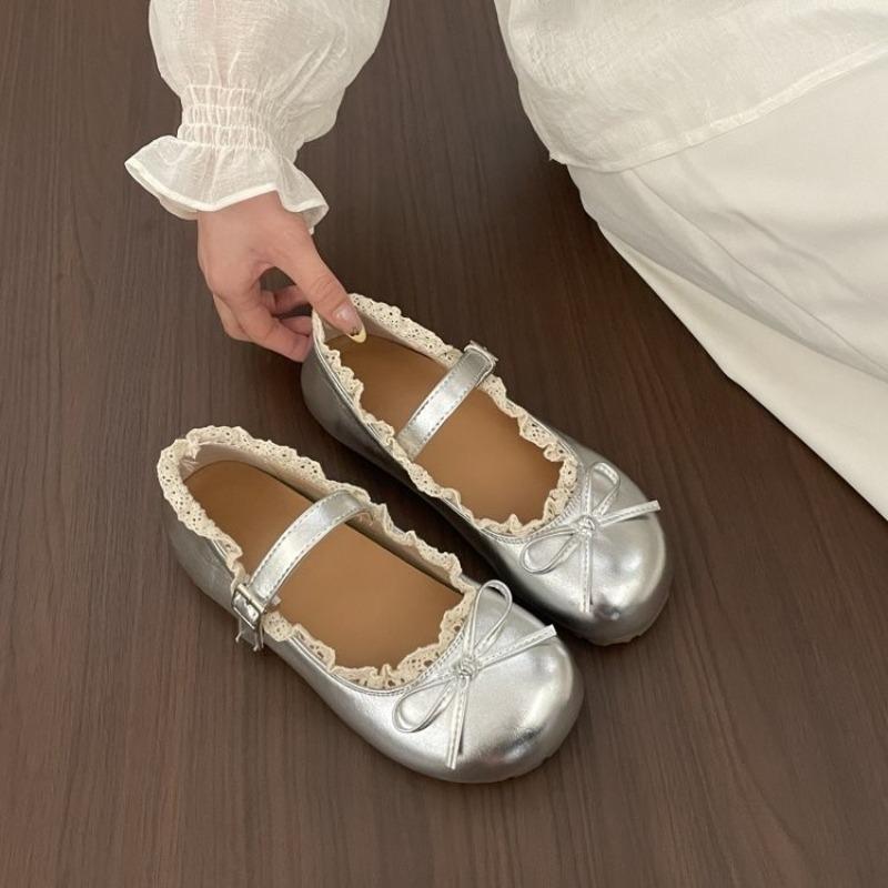 

Lace Suede Low Heel Single Fashion Round Toe Bow Shallow Mouth Low Top Women s Shoes 40 срібний