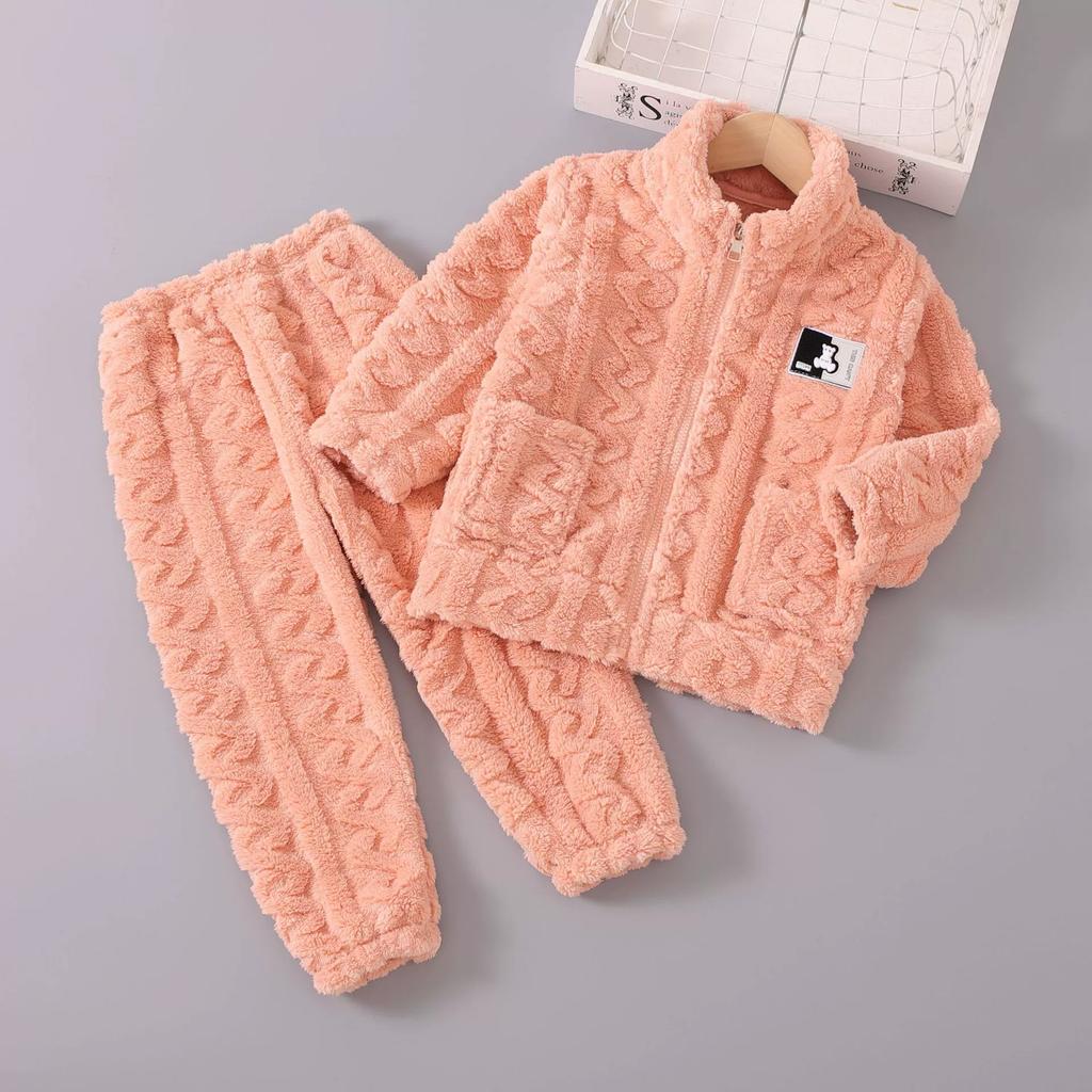 Kinder-Pyjamas für Mädchen, Korallen-Fleece, verdickter Jungen-Waschlappen, Herbst und Winter, für Babys und Mädchen, Heimkleidung, Winteranzug