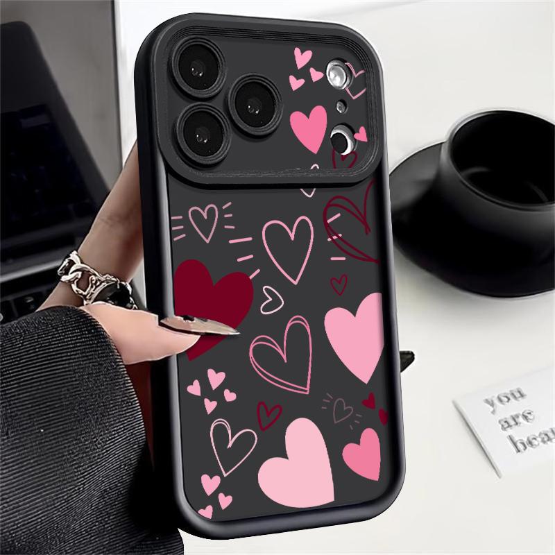 Shockproof Phone Case For iPhone 17 Pro Max Case iPhone 16 15 14 13 Pro Max 11 17e 16e Love Hearts Print Soft Silicone Bumper Cover