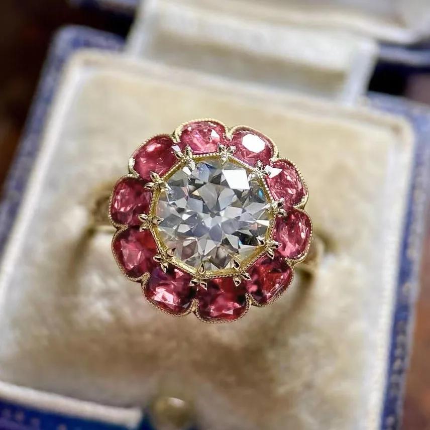 Fashion instagram Internet celebrity handmade women zircon ring with ruby set hand jewelry 7