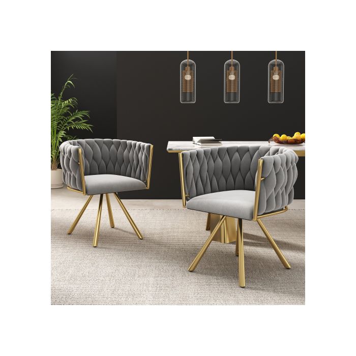 Chaise De Salle À Manger En Velours, Ensemble De 4 Avec Quatre Pieds De Soutien En Métal, Ash Gold