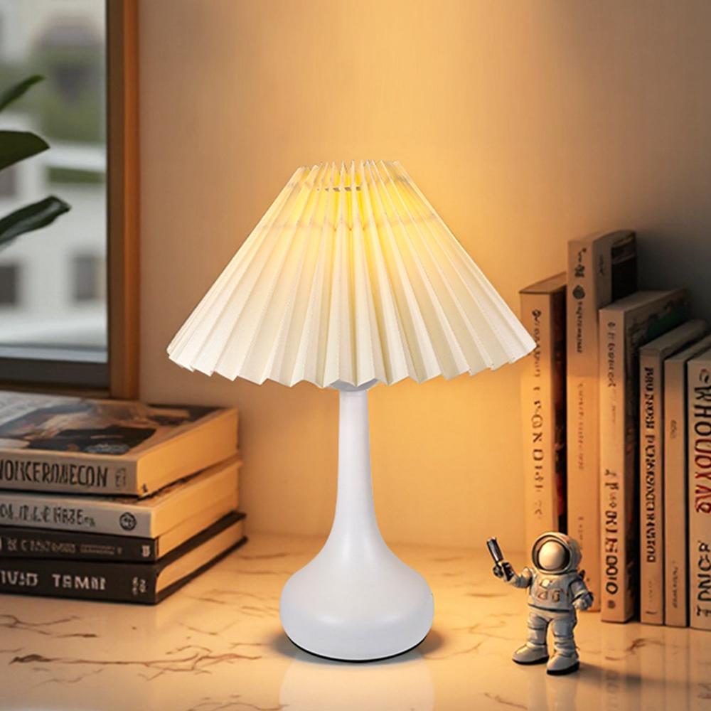 

3 Color Mode Pleated Table Lamp USB Plug In Bedroom Bedside Ambient Lamp Eye-Caring Flicker-Free LED Light