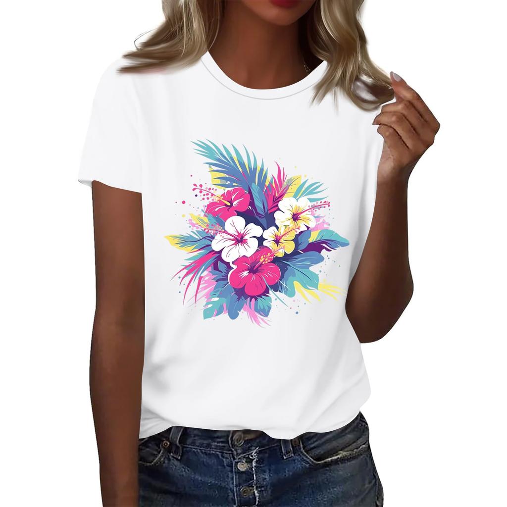 Damenmode Lässig Bedrucktes Rundhals Kurzarm T-Shirt Top T-Shirt Oberteil