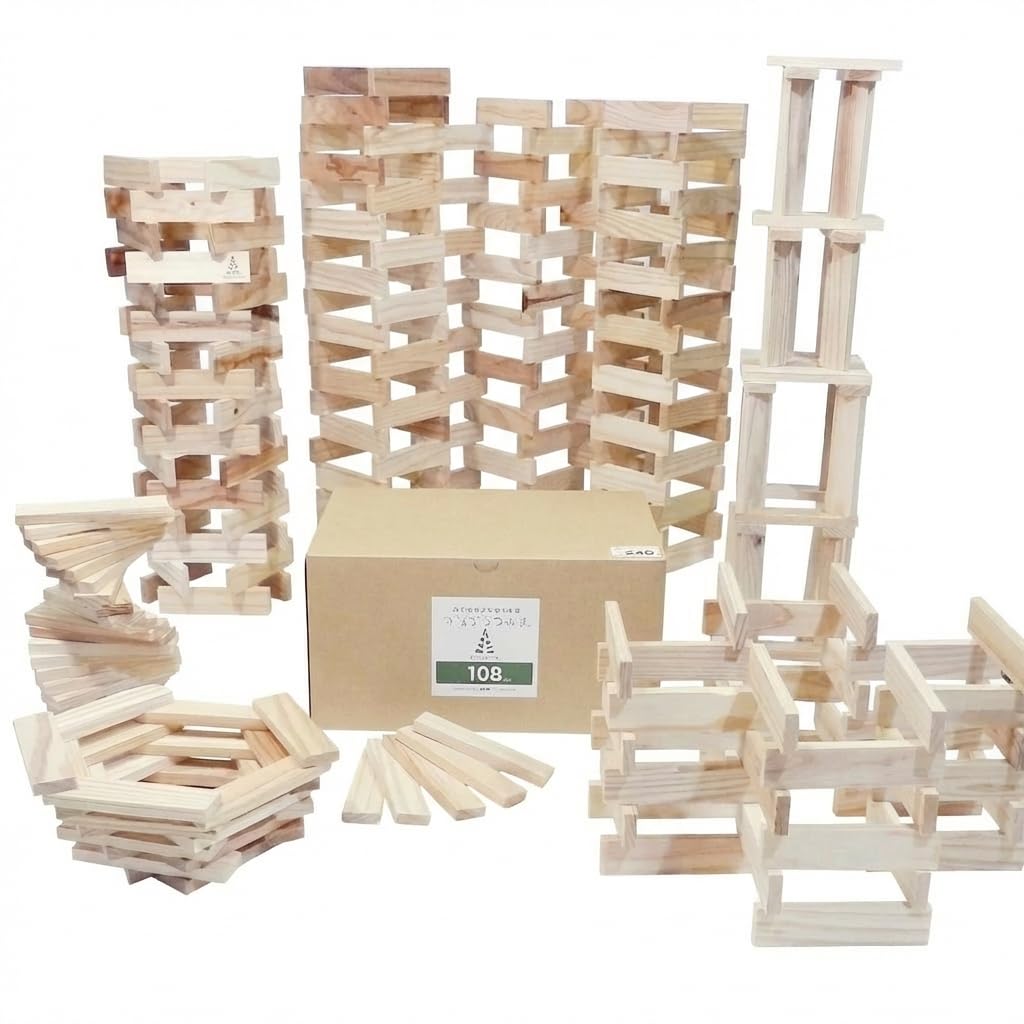 

Karakara Building Blocks 108 240 Pieces Wooden Stacking Toy Educational Toy Miyazaki Cedar Unpainted Safe Montessori STEAM Wooden Toy Gift for 0-3