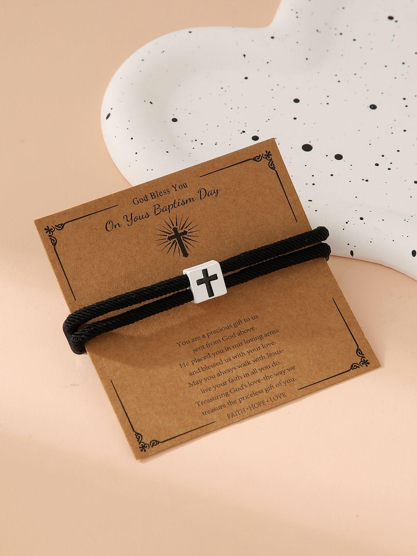 

Унісекс Мінімалістичний Сплавний Хрест Регульований Браслет з Міланського Шнура Includes Card