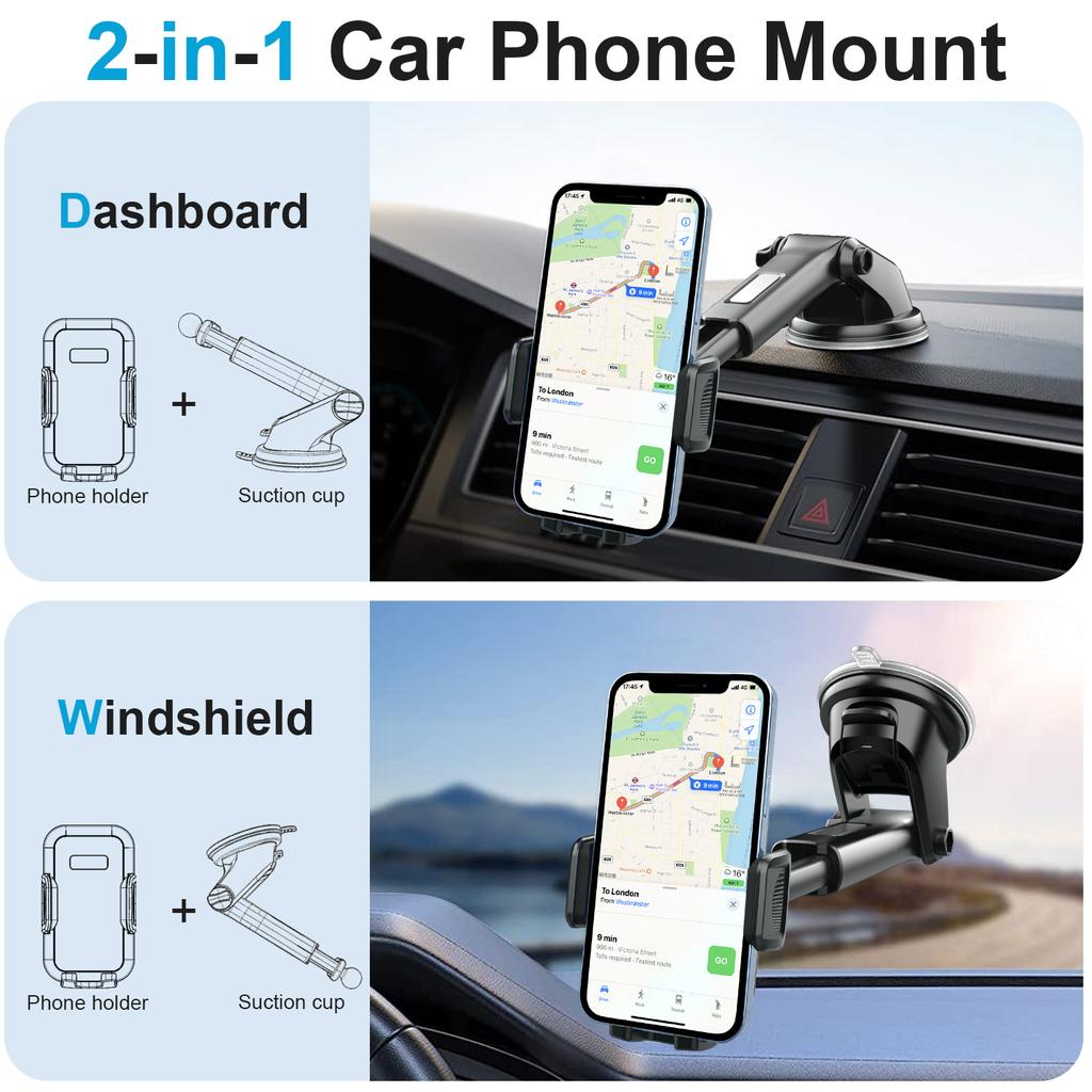 ML-200 Extendable Arm Phone Holder 360 Degree Rotation Suction Cup Mount Bracket for Car Dashboard/Windshield