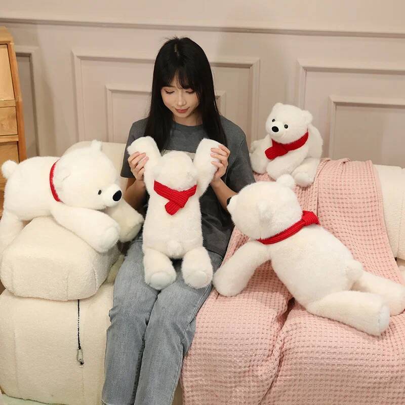 Cute Scarf Polar Bear Creative Plush Toys Red Scarf Bear Doll Sleeping Pillow Funny Doll For Kids Boys Girls Room Decoration