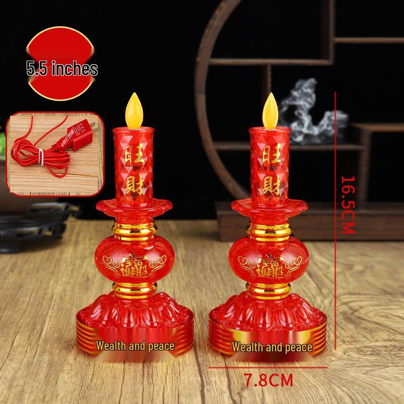 Fladdrande Låga Elektrisk Ljuspar: Stickkontakt Ljusstake för Hemmet, Altaret eller Rikedomens Gud Lampa