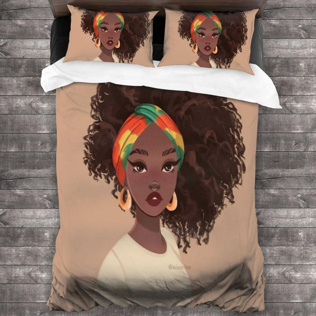 African Girl, Digital Printing, Animation Home Textile Four-Piece Quilt Cover, Bedding Three-Piece Set