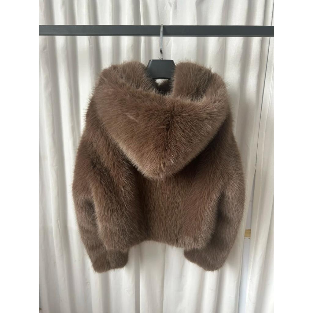 VAYLA Women Faux Fur Short Coats Y2k Hooded Jackets Long Sleeves Covered Single Breasted Thick Loose Fit Casual  Autumn Winter