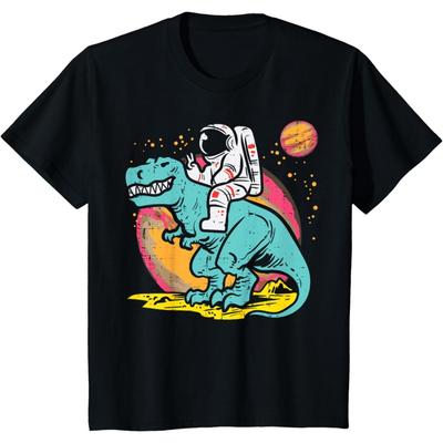 Kids Astronaut On Trex Dino Peace Space Toddler Boys Kids Youth T-Shirt