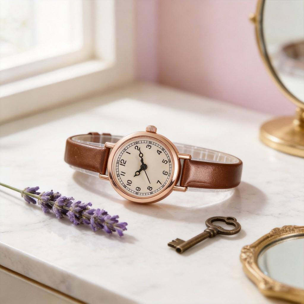 Minimalist Quartz Watch For Women With Leather Strap And Round Dial For Casual Daily Wear