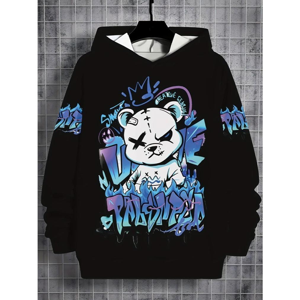 Trendy Boy Round Neck Boy 3D Printed Casual Pullover, Outdoor Hooded Sweatshirt Printed