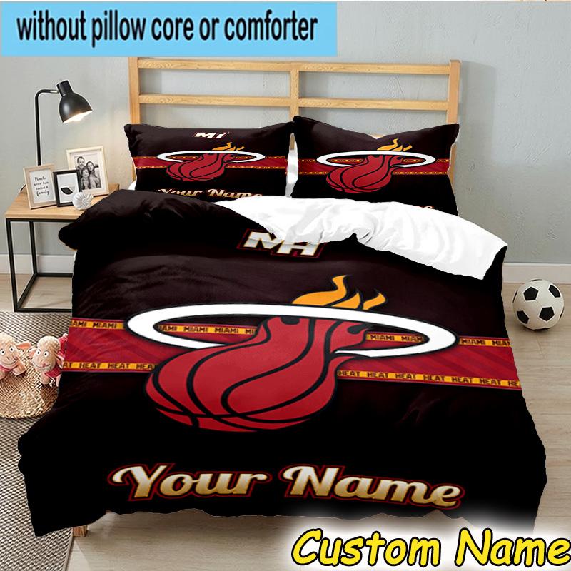 3pcs Custom Name Heat Miami Team Spirit Bedding Set Includes 1 Duvet Cover & 2 Pillowcases for All Seasons Dormitory Home Decor Christmas gifts