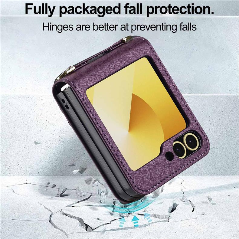Compatible with Samsung Z Flip7/6 Leather Crossbody Strap Case, Z Flip5 Card Slot 3-Fold Cover.