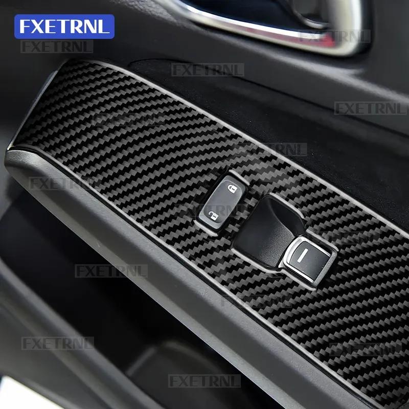 Real Soft Carbon Fiber Car Window Lift Button Panel Trim Sticker For Honda Civic Type R 11th FL5 2022 2023 2024 2025 LHD RHD.