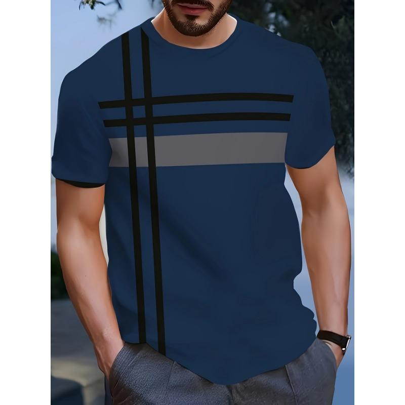 Men s Fashionable Casual Round Neck T-shirt with Printed Fashion Top S
