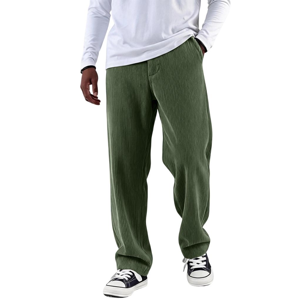 Men's Vintage Corduroy Pants with Vertical Stripes, Loose Straight Leg for Casual Wear