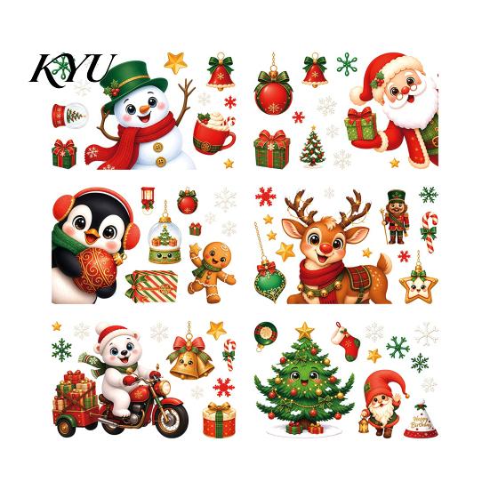 Childlike Holiday Atmosphere Props 6Pcs Christmas Window Cling, Santa Snowman Penguin Reindeer Static Glass Gift for Kids Decals Storefront,