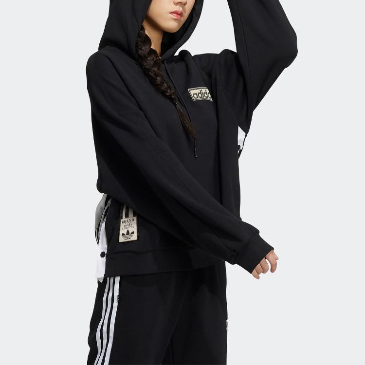 Adidas Originals Trefoil Side Button Sports Pullover Hoodie Women hoodies Black HC6574