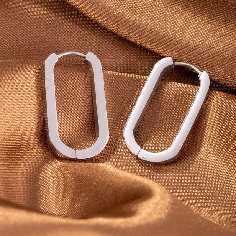 Gold Silver Color Black U-Shaped Stainless Steel Earrings Women Classic Simple Compact and Exquisite Hoop Earrings Daily Jewelry
