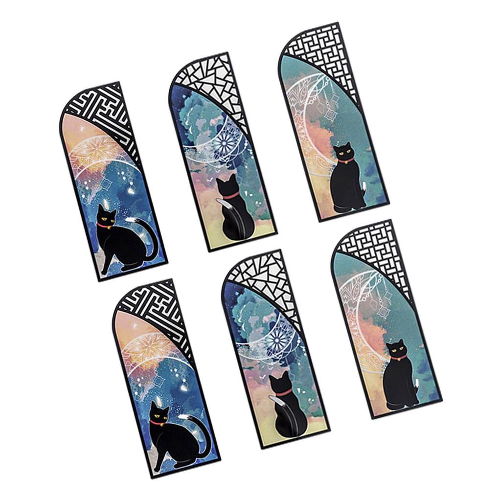 6Pcs Cat Bookmarks Durable Waterproof PET Bright Colors Light Slim Black Cat Book Marks for Office