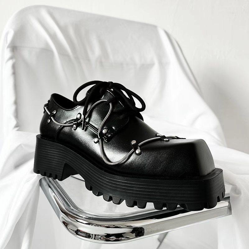 Mode Square Toe Plateau Schwarze Derby Schuhe Damen/Herren 2025 Neu Herbst Winter Mode Schnürkeile Dicke Sohle Höhenerhöhende Schuhe
