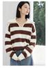 Korean Style Color Block Striped Wool Knit Pullover - Women's Loose Long Sleeve Sweater for Autumn/Winter