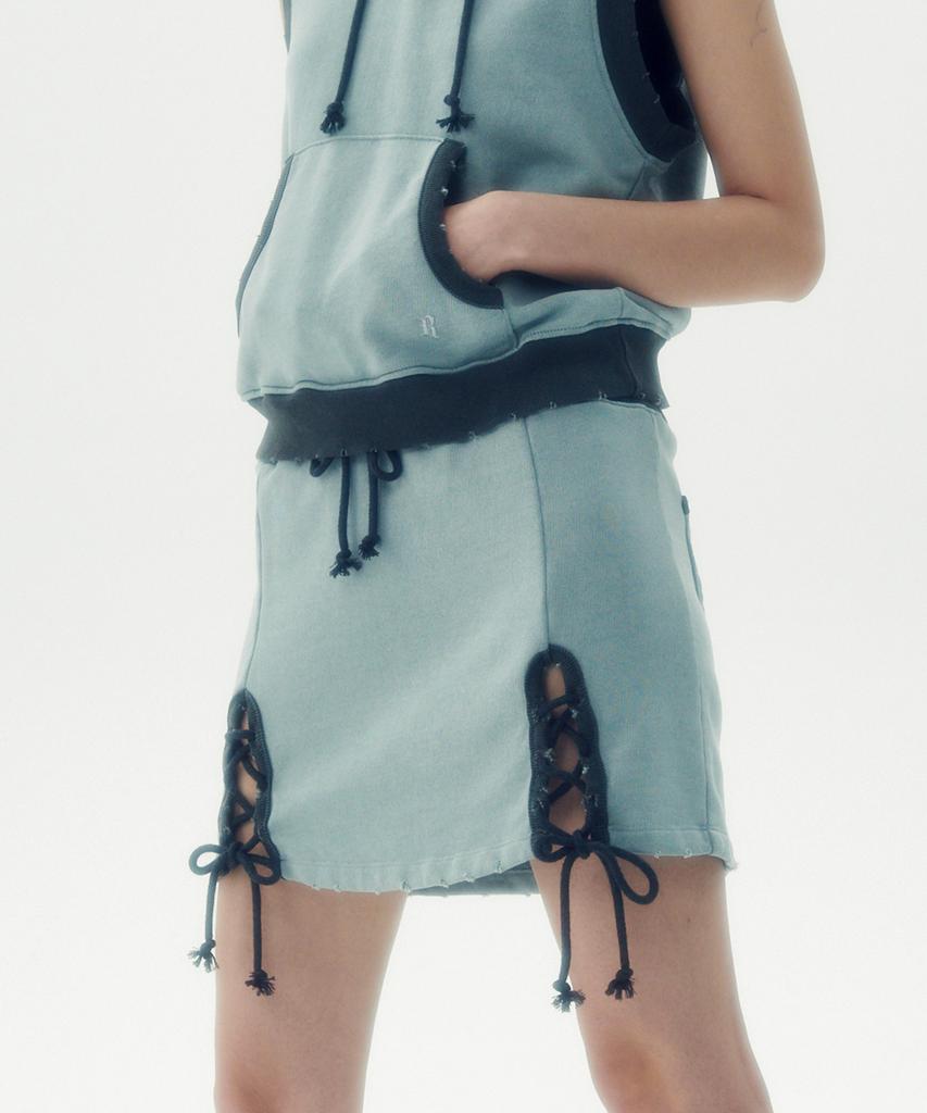 Leoninghai Washed Sweat Mini Skirt [Sky Blue]