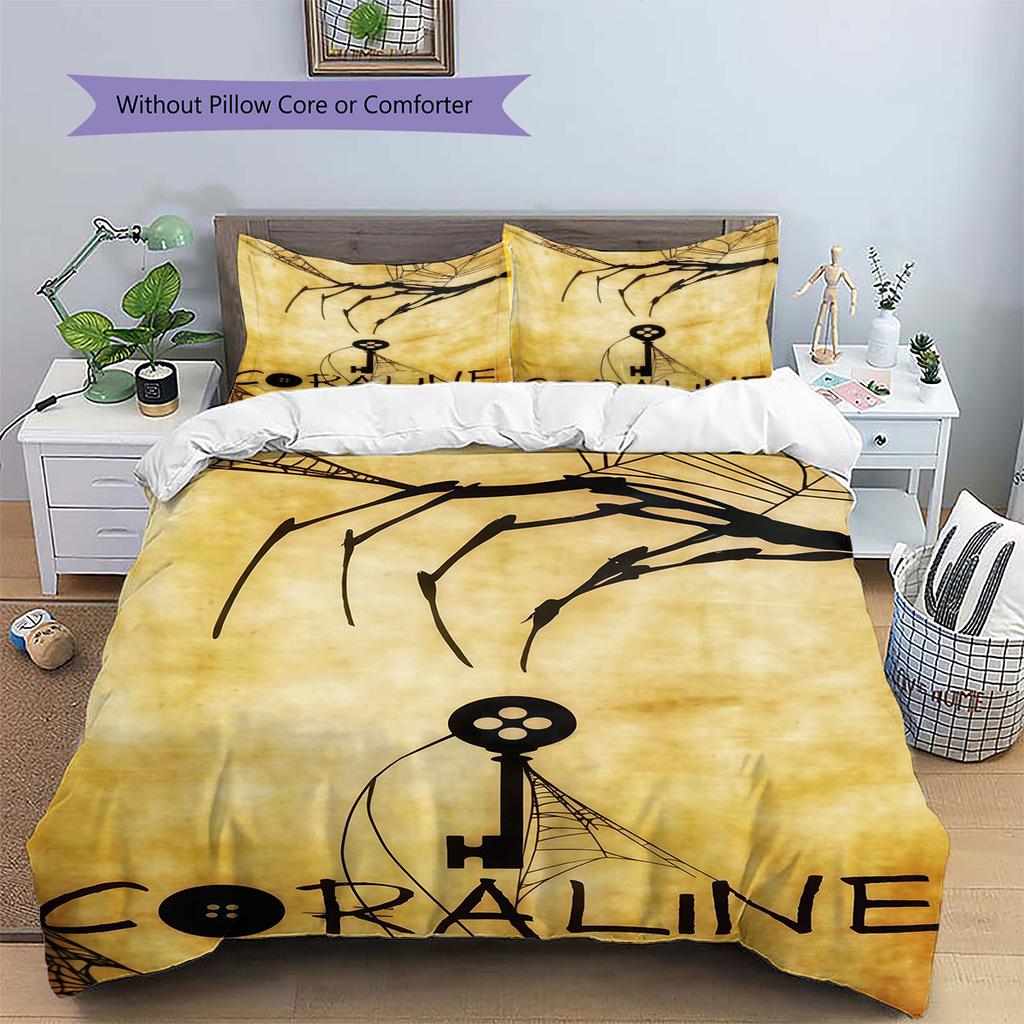 Coraline Pattern Bedding Home Decoration Birthday Gift ( 1 Duvet Cover + 2 Pillowcase, Without Core),fan Merchandise.